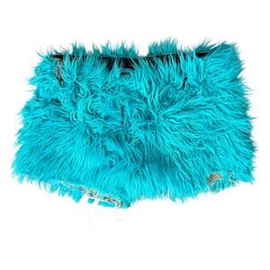 Handmade Sully Monsters Inc Blue Faux Fur Shag Cutoff Denim Shorts Size 30 / 10